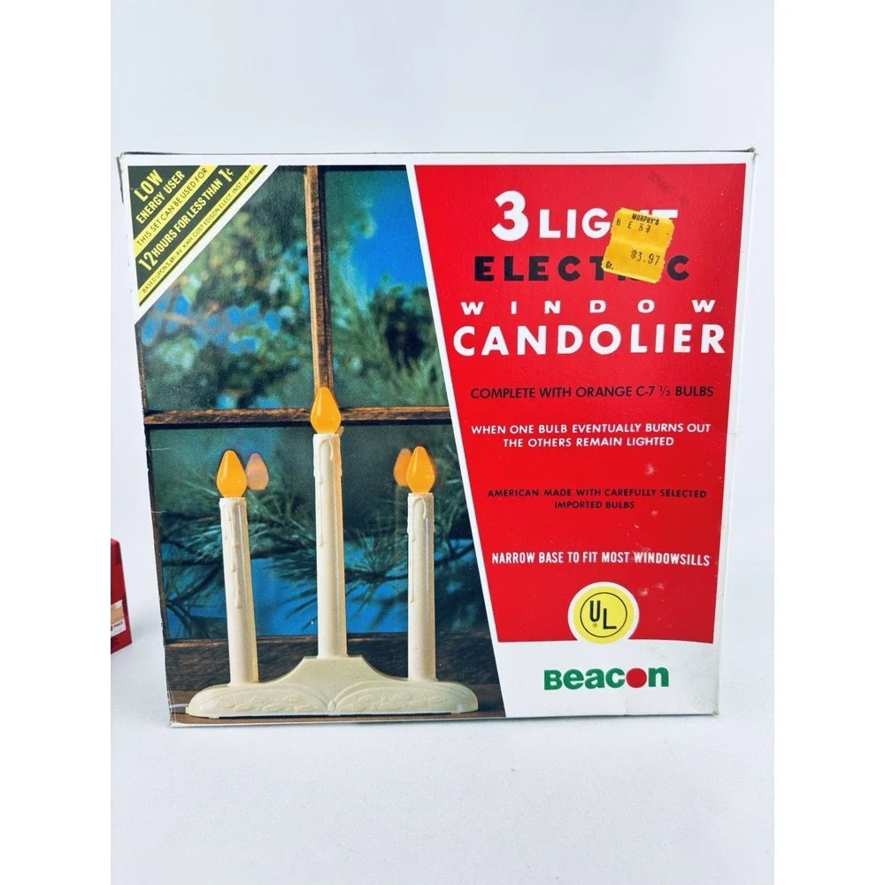 Vintage Beacon 3 Light Electric Window Candolier Candle Christmas Original‎ Box